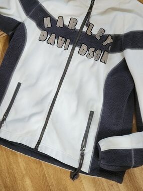 Harley-Davidson Womens White & Dark Gray Zip Fleece Jacket